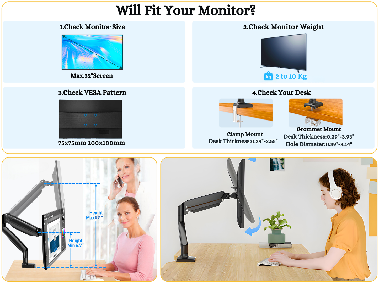 SUNCHHAYA Single Monitor Arm for Desk