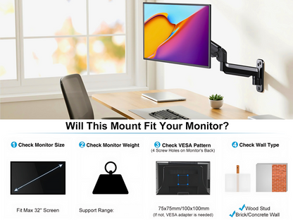 SUNCHHAYA Wall Mounted Arm for Desk, Wall Mounted Monitor Stand