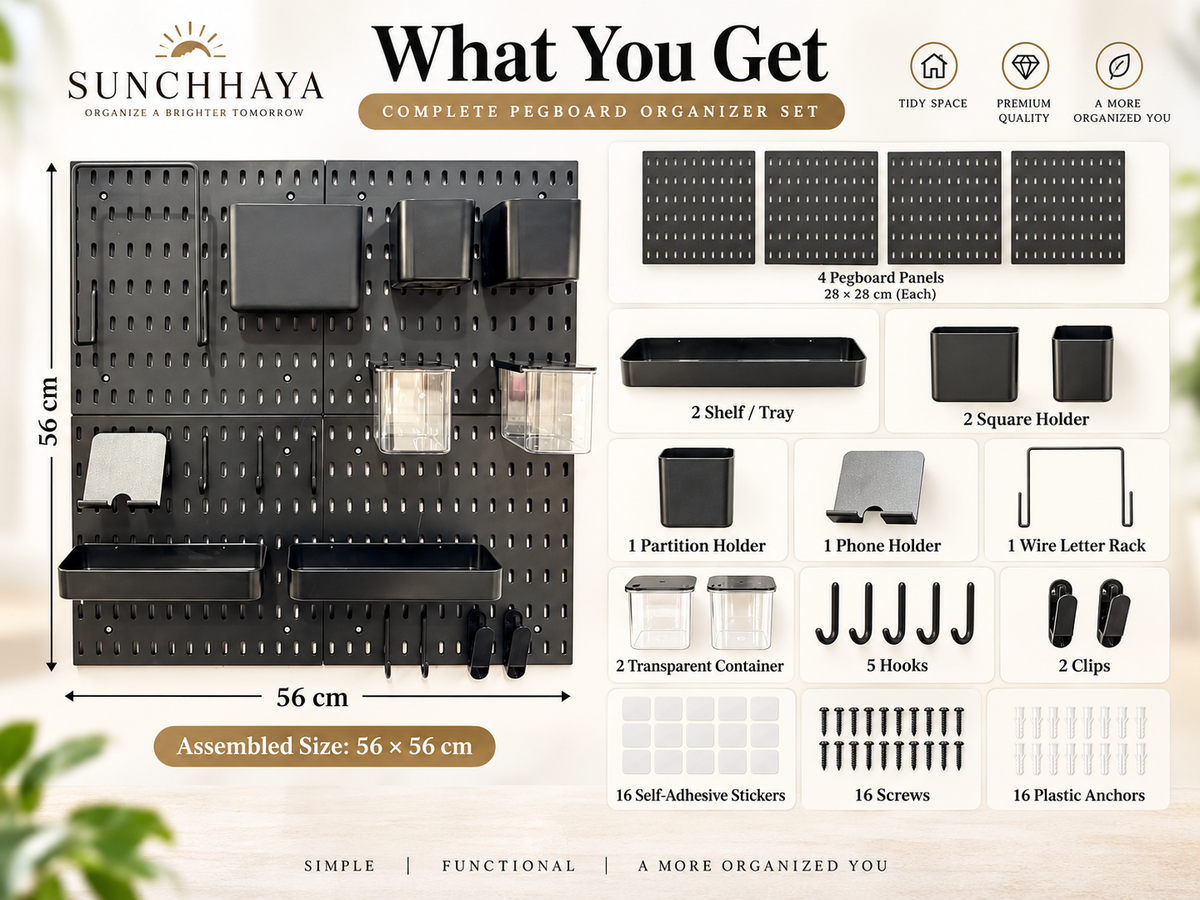 SUNCHHAYA Peg Board, Pegboard for Wall Organizer (Black, 56x56 CM)