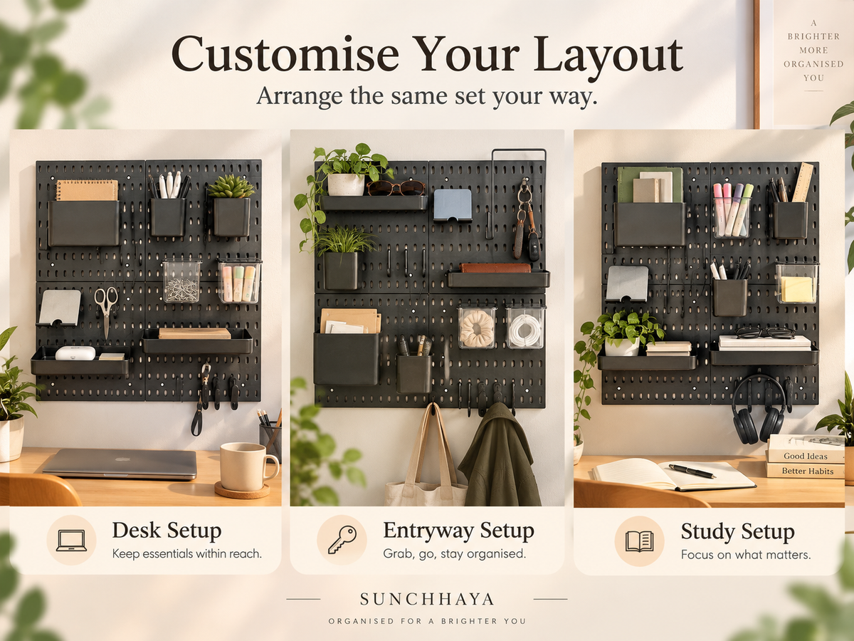 SUNCHHAYA Peg Board, Pegboard for Wall Organizer (Black, 56x56 CM)