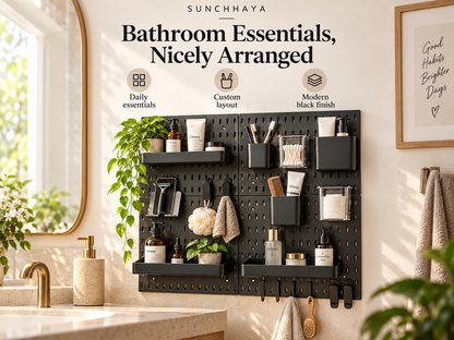 SUNCHHAYA Peg Board, Pegboard for Wall Organizer (Black, 56x56 CM)