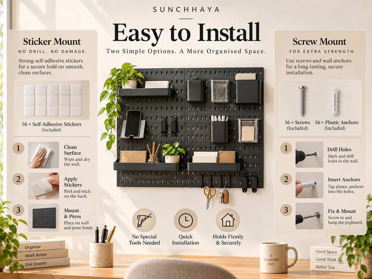 SUNCHHAYA Peg Board, Pegboard for Wall Organizer (Black, 56x56 CM)