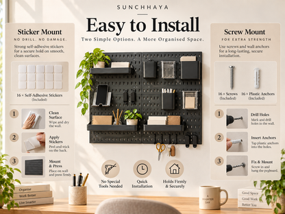 SUNCHHAYA Peg Board, Pegboard for Wall Organizer (Black, 56x56 CM)