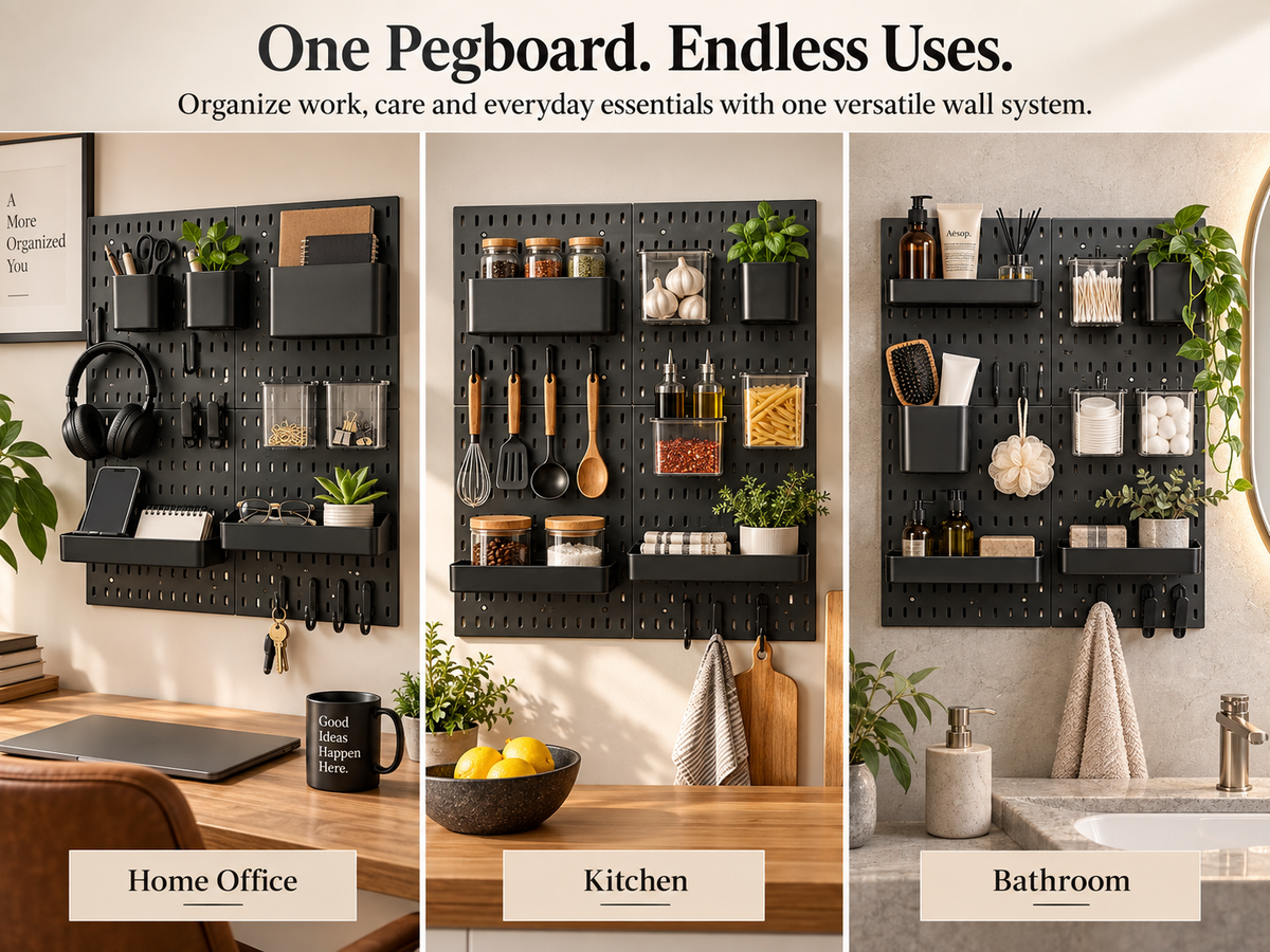 SUNCHHAYA Peg Board, Pegboard for Wall Organizer (Black, 56x56 CM)