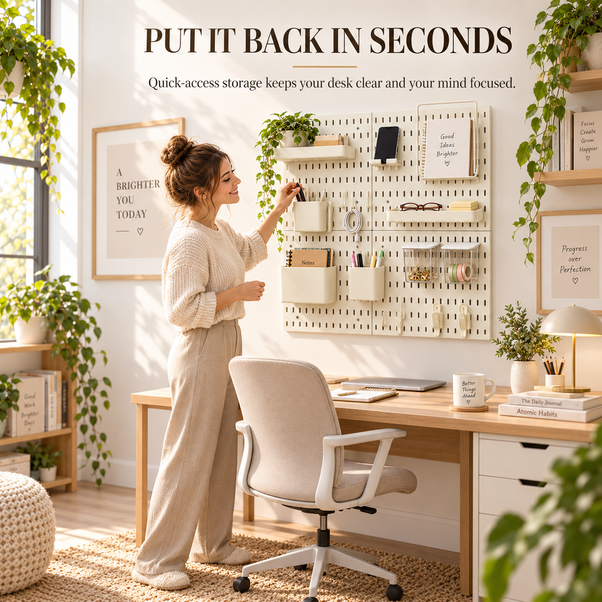SUNCHHAYA Peg Board, Pegboard for Wall Organizer (White, 56x56 CM)
