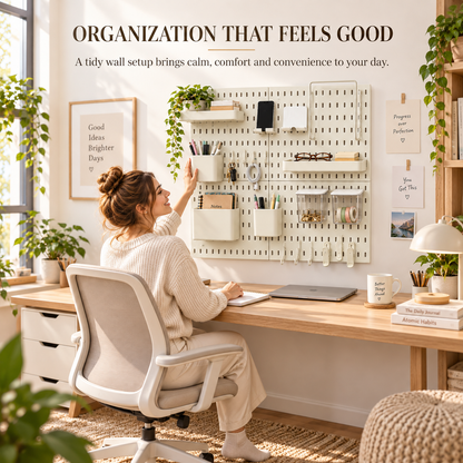 SUNCHHAYA Peg Board, Pegboard for Wall Organizer (White, 56x56 CM)