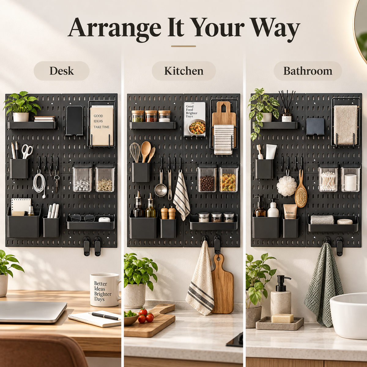 SUNCHHAYA Peg Board, Pegboard for Wall Organizer (Black, 56x56 CM)