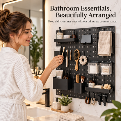 SUNCHHAYA Peg Board, Pegboard for Wall Organizer (Black, 56x56 CM)