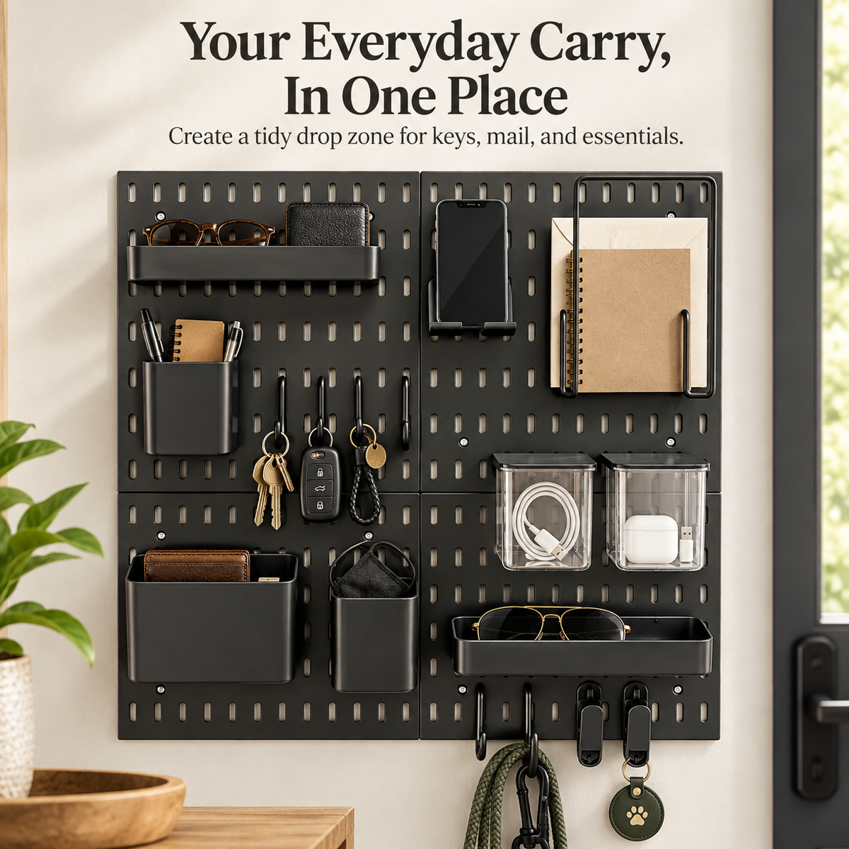 SUNCHHAYA Peg Board, Pegboard for Wall Organizer (Black, 56x56 CM)