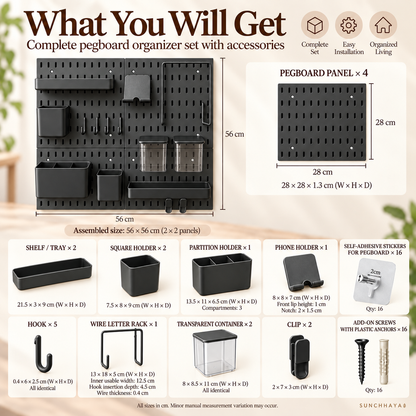 SUNCHHAYA Peg Board, Pegboard for Wall Organizer (Black, 56x56 CM)