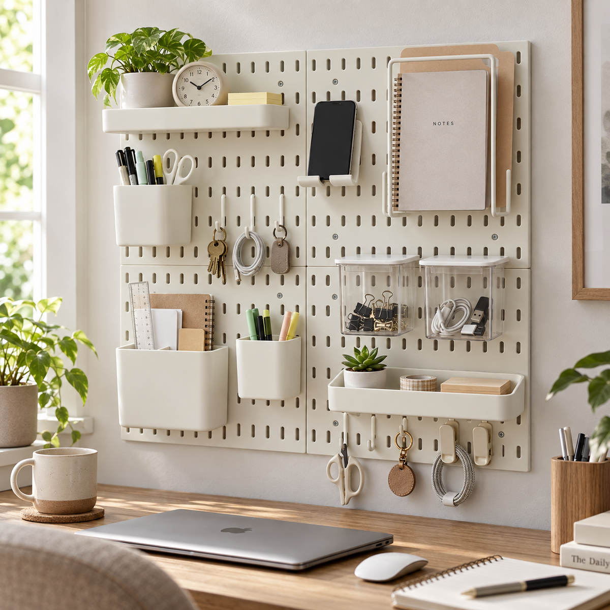 SUNCHHAYA Peg Board, Pegboard for Wall Organizer (White, 56x56 CM)