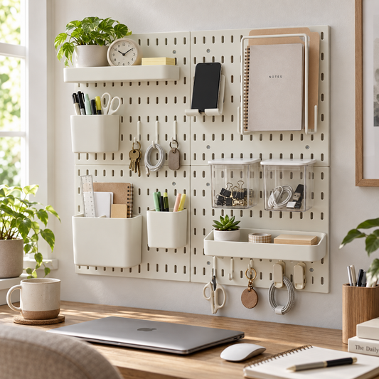 SUNCHHAYA Peg Board, Pegboard for Wall Organizer (White, 56x56 CM)