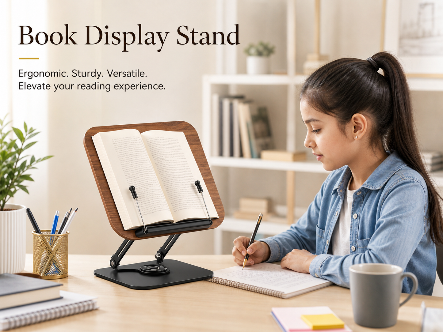 SUNCHHAYA New Book Reading Stand With Adjustable Height-Angle (R51_Brown)
