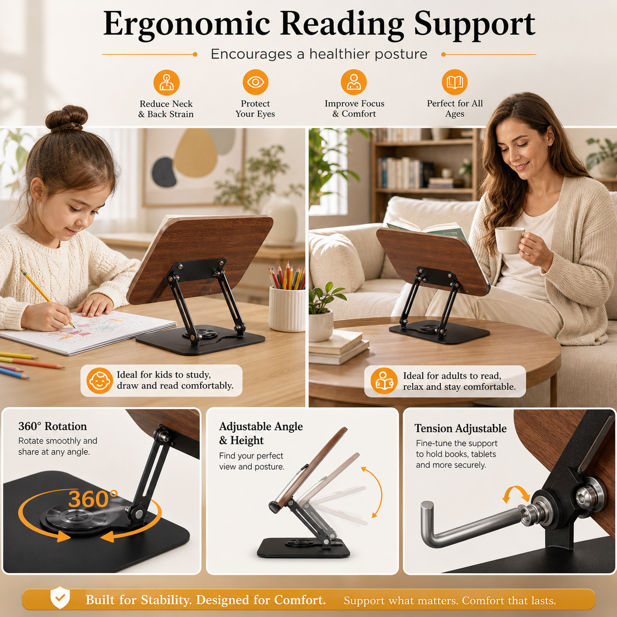 SUNCHHAYA New Book Reading Stand With Adjustable Height-Angle (R51_Brown)