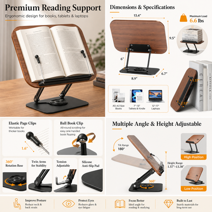 SUNCHHAYA New Book Reading Stand With Adjustable Height-Angle (R51_Brown)