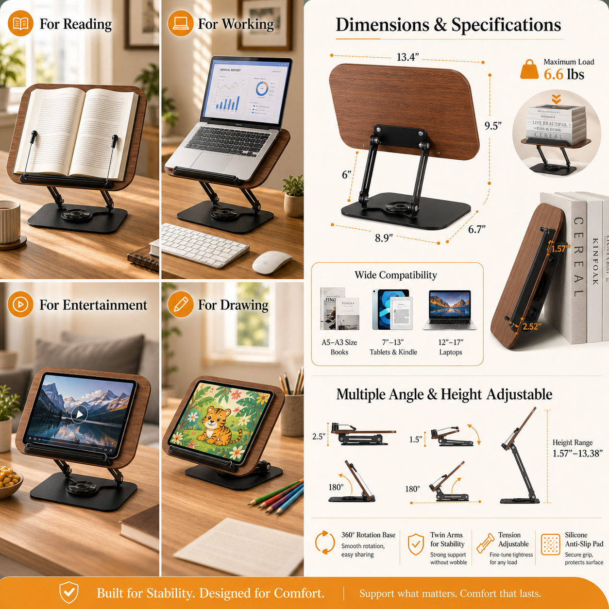 SUNCHHAYA New Book Reading Stand With Adjustable Height-Angle (R51_Brown)