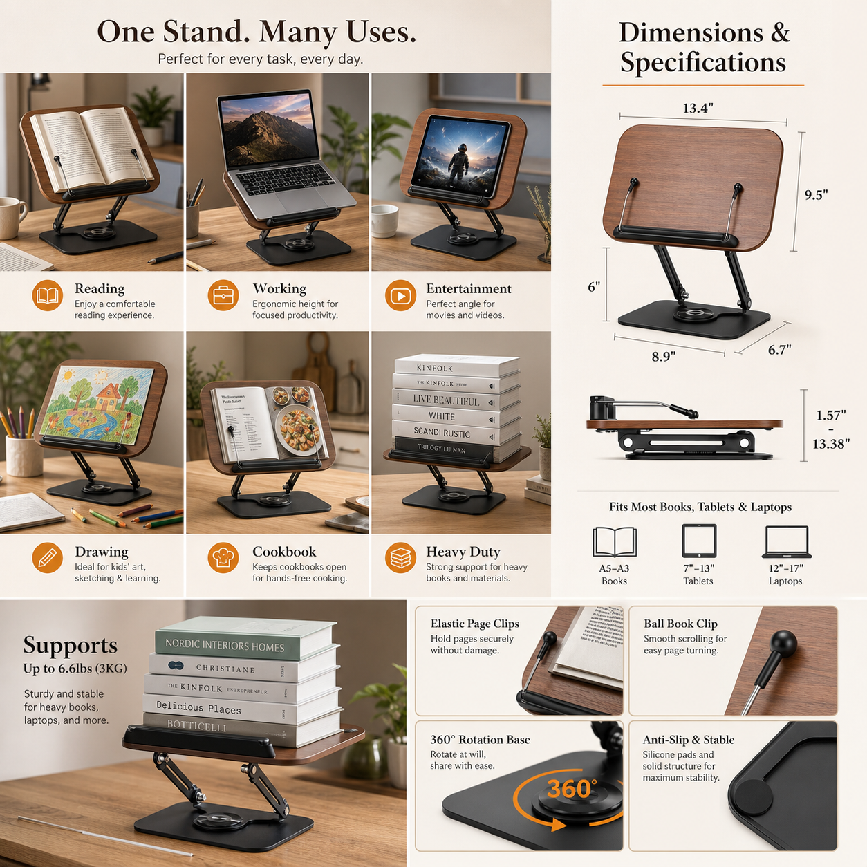 SUNCHHAYA New Book Reading Stand With Adjustable Height-Angle (R51_Brown)