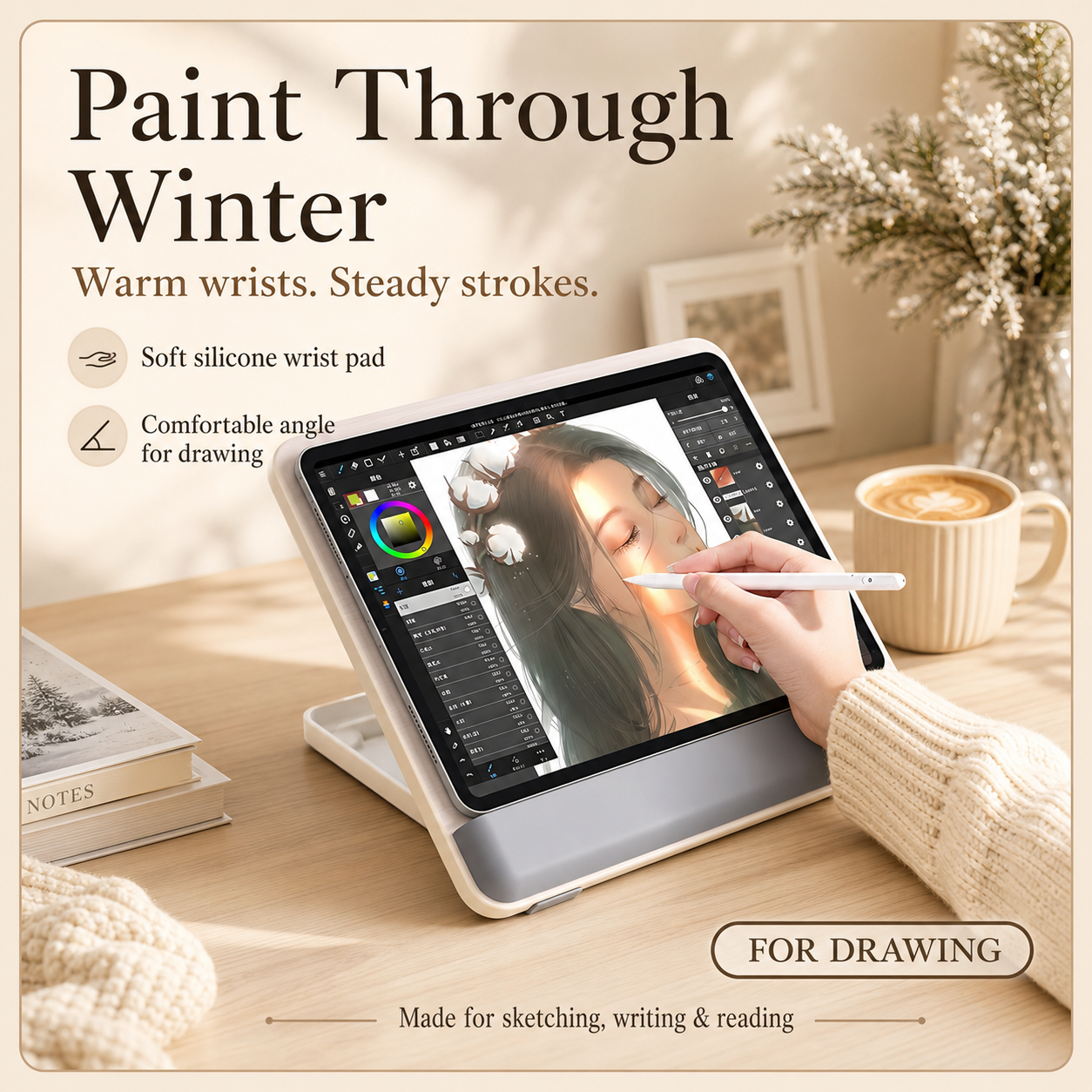 SUNCHHAYA Ipad Stand-Adjustable Reading, Writing & Drawing Stand with Soft Wrist Pad, 4 Pieces Of Silica pads Included (P29)