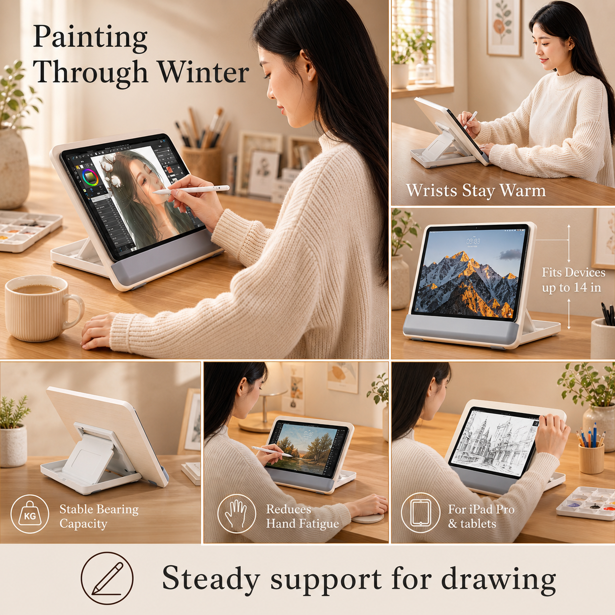 SUNCHHAYA Ipad Stand-Adjustable Reading, Writing & Drawing Stand with Soft Wrist Pad, 4 Pieces Of Silica pads Included (P29)