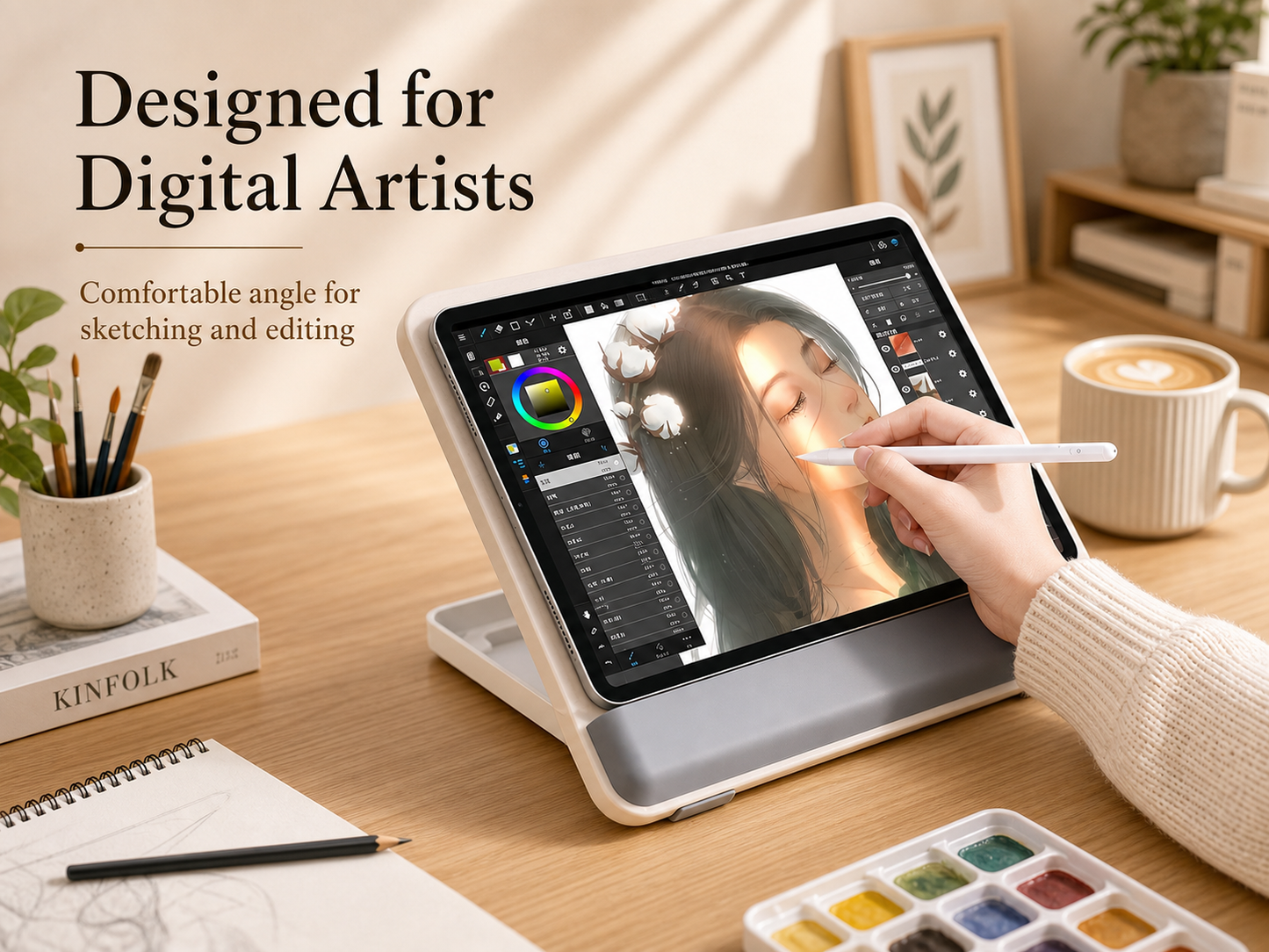 SUNCHHAYA Ipad Stand-Adjustable Reading, Writing & Drawing Stand with Soft Wrist Pad, 4 Pieces Of Silica pads Included (P29)