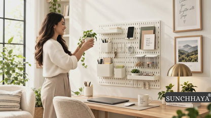 SUNCHHAYA Peg Board, Pegboard for Wall Organizer (White, 56x56 CM)